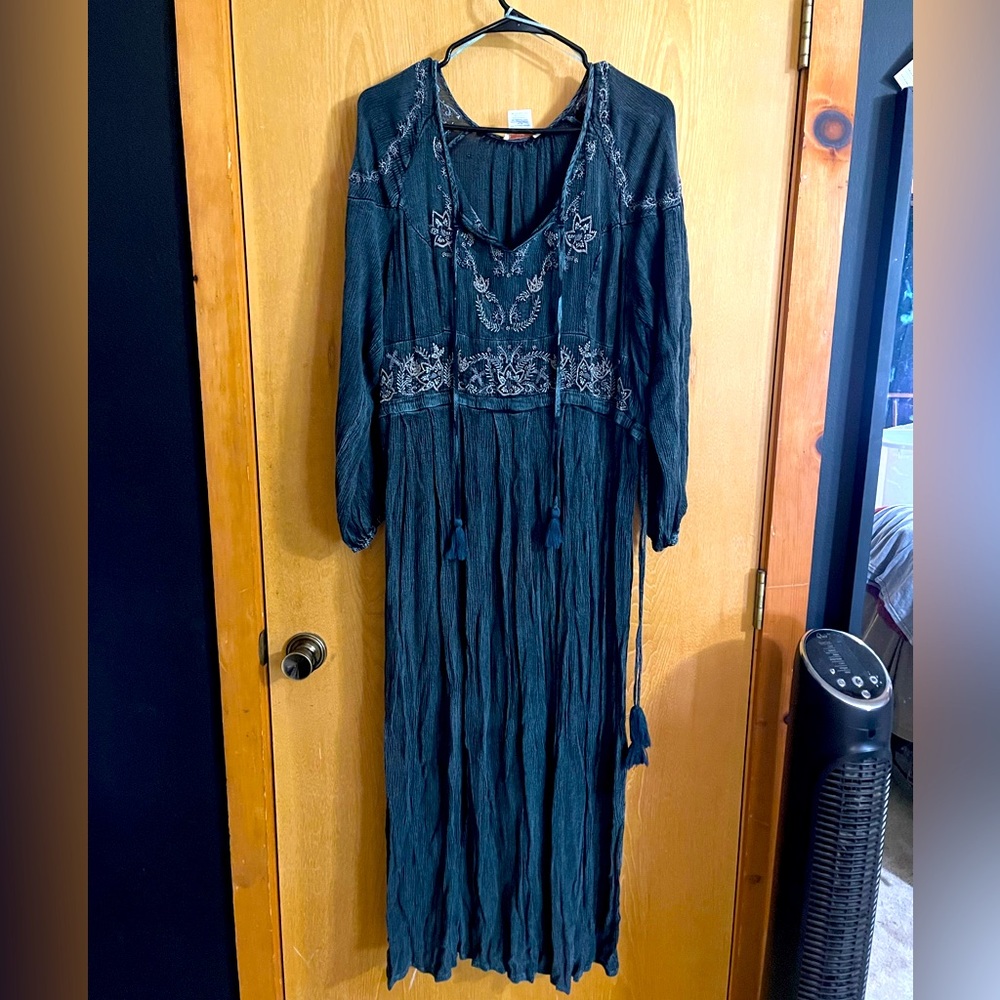 Blue Jean Western style maxi dress with bell sleeves